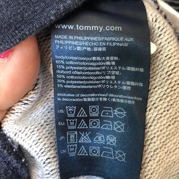 TOMMY HILFIGER Navy & White Stripe Logo French Terry Sweatshirt M - Picture 6 of 9